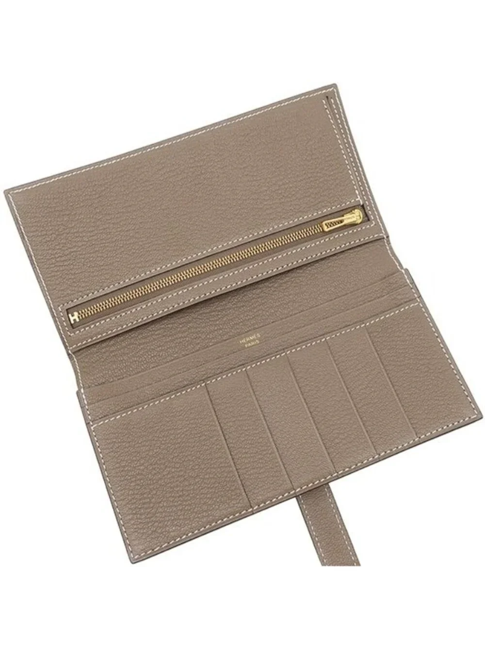 Hermes Wallet Bearn Souffle Chevre Etoupe Gold Gray